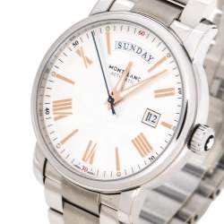 Pre Owned Montblanc Silver White Guilloche Stainless Steel Day-Date 4810 Men's Wristwatch 40 mm