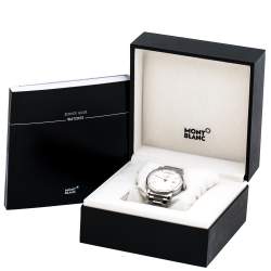 Pre Owned Montblanc Silver White Guilloche Stainless Steel Day-Date 4810 Men's Wristwatch 40 mm