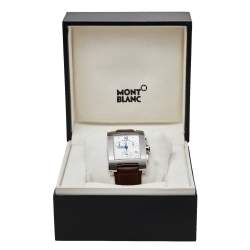 Montblanc Silver Stainless Steel Leather Profile XL 101560 Men's Wristwatch 33 mm