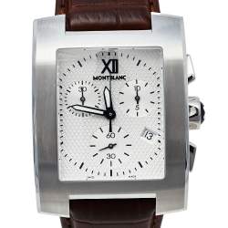 Montblanc Silver Stainless Steel Leather Profile XL 101560 Men's Wristwatch 33 mm