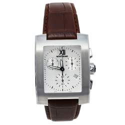 Montblanc Silver Stainless Steel Leather Profile XL 101560 Men's Wristwatch 33 mm