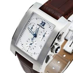 Montblanc Silver Stainless Steel Leather Profile XL 101560 Men's Wristwatch 33 mm