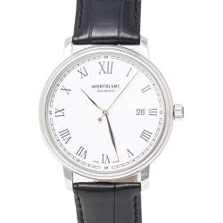 مملوكة مسبقًا Montblanc White Stainless Steel Tradition 7334 Men's Wristwatch 40 mm