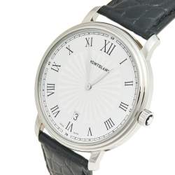 Montblanc White Stainless Steel Alligator Traditional 7336 Men's Wristwatch 40 mm Wallet & Ballpoint Pen Set 