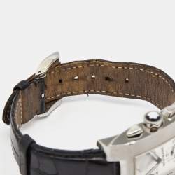 Montblanc Silver Stainless Steel Leather Profile 7049 Men's Wristwatch 34 mm