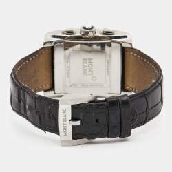 Montblanc Silver Stainless Steel Leather Profile 7049 Men's Wristwatch 34 mm
