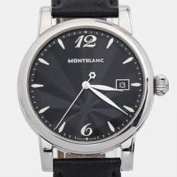 Pre Owned Montblanc Black Stainless Steel Leather Star 105893 Men's Wristwatch 39 mm