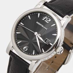 Pre Owned Montblanc Black Stainless Steel Leather Star 105893 Men's Wristwatch 39 mm