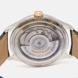 Pre Owned Montblanc Silver 18k Rose Gold Stainless Steel Alligator Heritage 112521 Men's Wristwatch 38 mm