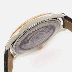 Pre Owned Montblanc Silver 18k Rose Gold Stainless Steel Alligator Heritage 112521 Men's Wristwatch 38 mm