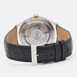 Pre Owned Montblanc Silver 18k Rose Gold Stainless Steel Alligator Heritage 112521 Men's Wristwatch 38 mm
