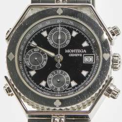 Pre Owned Montega MC03 Black Dial Stainless Steel Alligator Leather Men's Wristwatch 38 mm