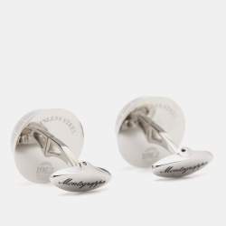 Pre Owned Montegrappa Silver Tone Brown Inlay Miya Cufflinks