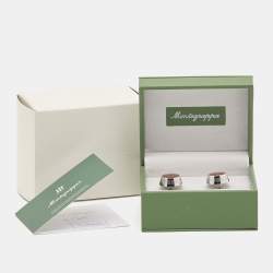 Pre Owned Montegrappa Silver Tone Brown Inlay Miya Cufflinks