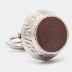 Pre Owned Montegrappa Silver Tone Brown Inlay Miya Cufflinks