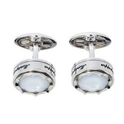 Pre Owned Montegrappa Stainless Steel White Glass Inlay Parola Cufflinks