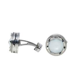 Pre Owned Montegrappa Stainless Steel White Glass Inlay Parola Cufflinks