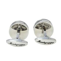 Pre Owned Montegrappa Stainless Steel White Glass Inlay Parola Cufflinks