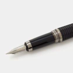 Montegrappa NeroUno Linea 18K White Gold Nib Chrome Plated Metal Resin Fountain Pen