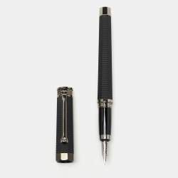 Montegrappa NeroUno Linea 18K White Gold Nib Chrome Plated Metal Resin Fountain Pen