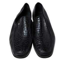 Pre Owned Moreschi Black Croc Leather Loafers Size 40.5