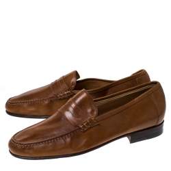 Moreschi Brown Leather Penny Slip On Loafers Size 41.5