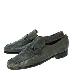 Moreschi Grey Leather Slip On Loafers Size 41.5