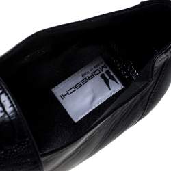 Moreschi Black Leather And Ostrich Trim Slip On Loafers Size 41