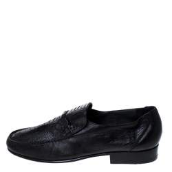 Moreschi Black Leather And Ostrich Trim Slip On Loafers Size 41