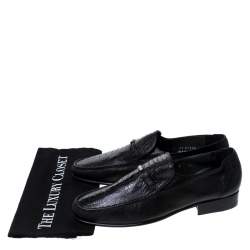 Moreschi Black Leather And Ostrich Trim Slip On Loafers Size 41