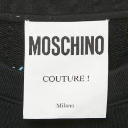 Pre Owned Moschino Couture Black Mirror Embroidered Cotton Crew Neck Sweatshirt XS