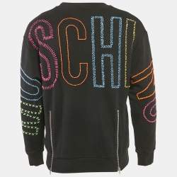 Pre Owned Moschino Couture Black Mirror Embroidered Cotton Crew Neck Sweatshirt XS