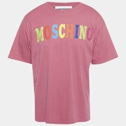 Pre Owned Moschino Couture Pink Logo Print Jersey T-Shirt M