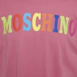 Pre Owned Moschino Couture Pink Logo Print Jersey T-Shirt M