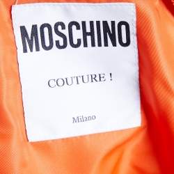 Pre Owned Moschino Couture Green & Orange Quilted Faux Fur Detail Hooded Jacket M