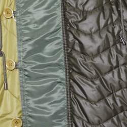 Pre Owned Moschino Couture Green & Orange Quilted Faux Fur Detail Hooded Jacket M