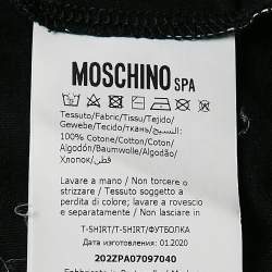 Pre Owned Moschino Black Logo All Over Print Jersey T-Shirt S