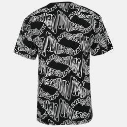 Pre Owned Moschino Black Logo All Over Print Jersey T-Shirt S