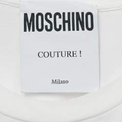 Pre Owned Moschino Couture White Logo Print Jersey Crew Neck T-Shirt M