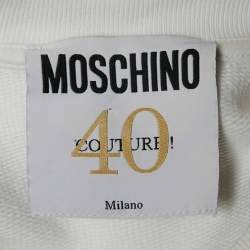 Pre Owned Moschino Couture 40 White Loud Luxury Print Cotton Sweatshirt M