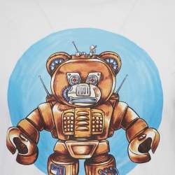 Pre Owned Moschino Couture White Robot Teddy Print Cotton Crew Neck T-Shirt S