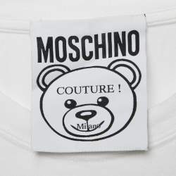Pre Owned Moschino Couture White Robot Teddy Print Cotton Crew Neck T-Shirt S