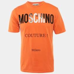 Moschino Couture Orange Logo Print Cotton Crew Neck T-Shirt S