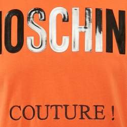 Moschino Couture Orange Logo Print Cotton Crew Neck T-Shirt S