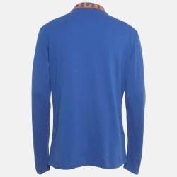 Pre Owned Moschino Couture Blue Cotton Pique Long Sleeve Polo T-Shirt XL