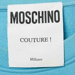 Pre Owned Moschino Couture Blue Logo Print Cotton Sweatshirt S