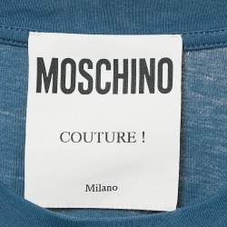 Pre Owned Moschino Couture Blue Logo Print Cotton Crew Neck T-Shirt XS