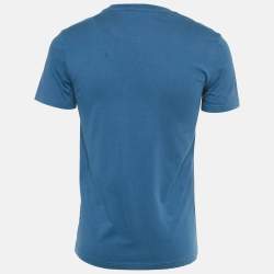 Pre Owned Moschino Couture Blue Logo Print Cotton Crew Neck T-Shirt XS