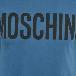 Pre Owned Moschino Couture Blue Logo Print Cotton Crew Neck T-Shirt XS