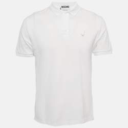 Pre Owned Moschino Couture White Embroidered Cotton Polo T-Shirt S